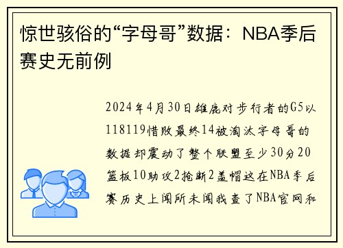 惊世骇俗的“字母哥”数据：NBA季后赛史无前例